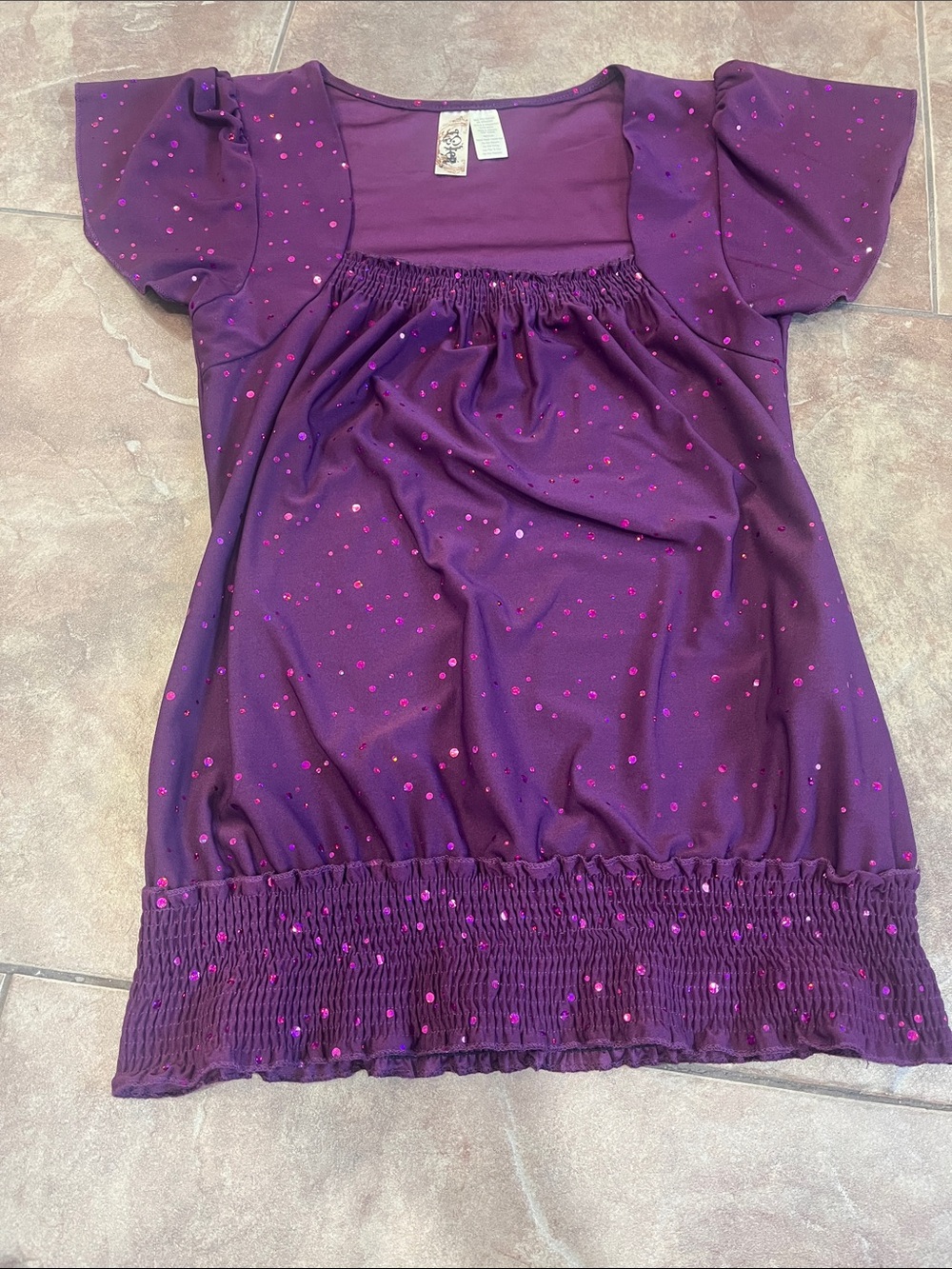 Purple Scoop Neck Top with Pink Sequins